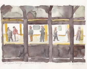 Original watercolor painting: 34th Street Subway, November 8, 2004