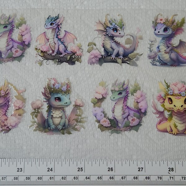 Sweet Baby Dragons 2 inch Vinyl transfers for art, cups, rocks, books, journals and more 8 stickers