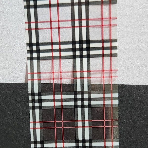 Black,Red, White on Transparent Background Plaid Nail Foil strip