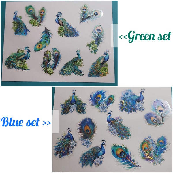 Holographic peacock  Decal vinyl Stickers two sets available