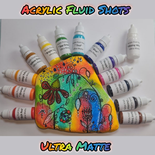 14 of the Acrylic Fluid Shots custom hand blended concentrated pigment paint