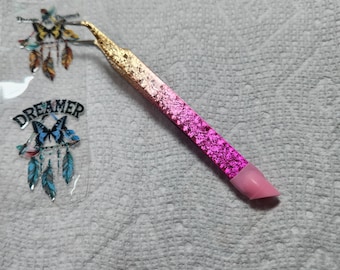 Tweezers: Pink and Gold Precision Needle Point Curved Tweezers with Silicone Tip