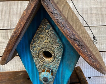 Birdhouse is artisan handmade and functional weatherproof.         ceramic squirrel proof front opening chickadee wren nuthatch birdhouse