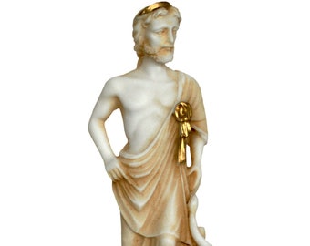 Asclepius - Hero - God of Medicine and Doctors - Wellness - Represents the Healing Aspect of the Medical Arts - Aged Alabaster statue