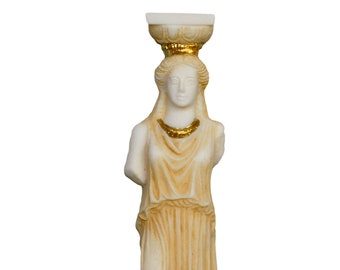 Caryatid - Maiden Young Female Figure - Erechtheion, Acropolis of Athens - Aged Alabaster Statue