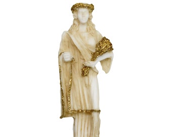 Déméter Cérès - Déesse olympienne gréco-romaine de l'agriculture et des récoltes - Fille de Cronos et Rhéa - Statue en albâtre vieilli