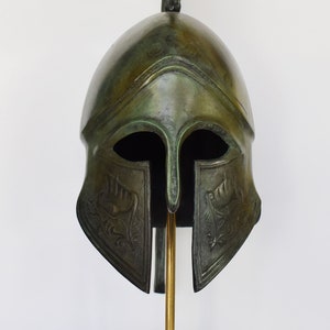 Ancient Greek Athenian Corinthian Helmet - Classic Period - Marble Base  - Museum Reproduction - Pure Bronze Statue