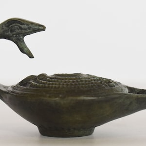 Bronze oil lamp - snake and octopus design - ancient Greek reproduction artifact