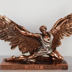 Icarus - Son of Daedalus - Greek mythological figure - Escape from Crete with Wings from Wax and Drowned - Copper Plated Alabaster
