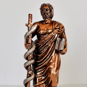 Asklepios - Altgriechischer Gott der Medizin und Ärzte - Sohn des Apollo -Vater von Hygeia, Iaso, Allheilmittel, Aegle - Verkupferter Alabaster