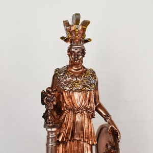 Athena Minerva from Parthenon - Greek Roman goddes of Wisdom, Strength, Strategy, Courage, Inspiration, Arts - Copper Plated Alabaster