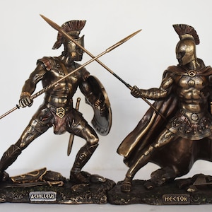 Achilles and Hector Set - Fight Scene - Greek Warrior against Trojan Prince - Trojan War - Homer&#39;s Iliad  - Cold Cast Bronze Resin