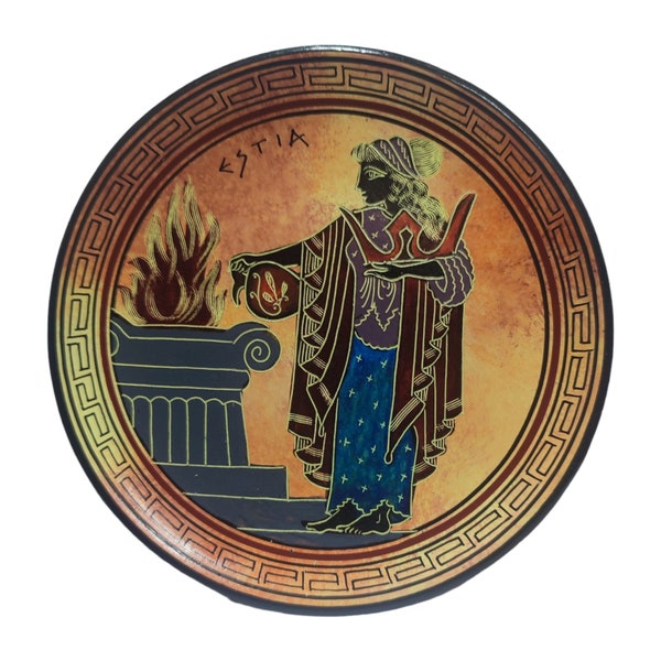 Hestia Vesta - Griechisch Römische Göttin des Herdes, Rechte Ordnung der Häuslichkeit, Familie, Heim und des Zustandes - Keramikplatte - Handgefertigt in Griechenland