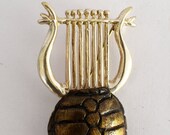 Apollo 39 s Lyre - Musical Instrument Miniature - Ancient Greece - Brooch Pin - Silver Plated and Bronze Plated Artifact
