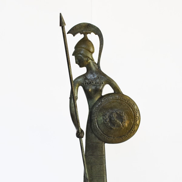 Athena Minerva with Owl and Spear - Stratégie de guerre, donner du courage aux héros et inventer des objets utiles et de l'artisanat - Grec - Statue en bronze pur