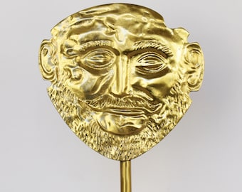 Mask of Agamemnon -  Mycenaean King Funeral Mask Replica - marble base  - pure Bronze Sculpture