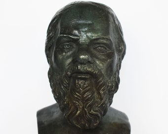 Socrates - Ancient Greek Philoshopher - Marble Base - Museum Reproduction - Head Bust- Bronze Colour Effect