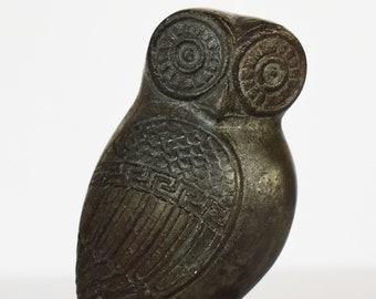 Owl of Wisdom and Intelligence - Small - Symbol of Goddess Athena Minerva - Marble Base - Bronze Color Effect - Casting Stone Statue