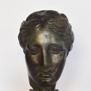 Hygieia - Greek Goddess of Health, Cleanliness and Hygiene - Marble Base - Museum Reproduction - Head Bust- Bronze Colour Effect
