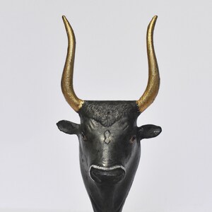 Minoan Bull Head - permeates the Minoan world - Art - Knossos Palace - Marble Base - Pure Bronze Statue