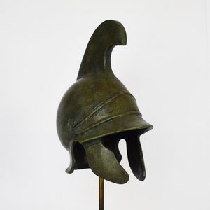 Ancient Greek Helmet from Pella in Macedonia - Marble Base  - Museum Reproduction - pure bronze  statue