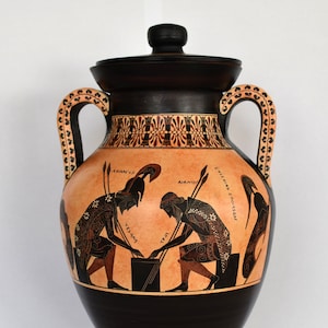 Achilles and Ajax playing Dice - Trojan War, Homer&#39;s Iliad - Attic Black Figure - Musei Vaticani - Replica - Ceramic Vase