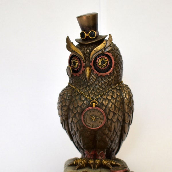 Statua del Gufo della Saggezza - Lettore - Steampunk - Arte Moderna - Decorazione - Resina Bronzo Colata a Freddo