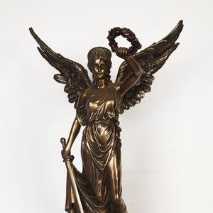 Nike Victoria Winged - Greek Roman Goddess of Victory - Close Companion of Zeus - Rewards the Victors by a Wreath - Cold Cast Bronze Resin