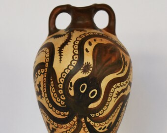 Ancient Greek Relief Octopus Ritual Vessel Handmade Museum Replica Vase 24cm
