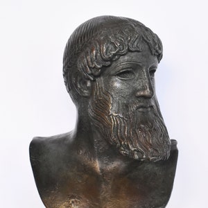 Zeus or Poseidon of Artemision - National Archaeological Museum of Athens - Marble Base - Head Bust- Bronze Colour Effect