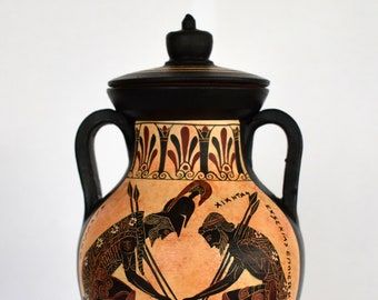 Achilles and Ajax playing Dice - Trojan War, Homer's Iliad - Attic Black Figure - Musei Vaticani, Replica - Ceramic Vase