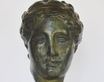 Hygeia sculpture - Ancient Greek Goddess of health - marble base  - museum reproduction head bust  - pure bronze  statue