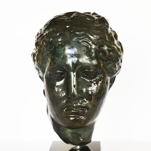Hygieia - Greek Goddess of Health, Cleanliness and Hygiene - Marble Base - Museum Replica - Head Bust - Bronze Colour Effect