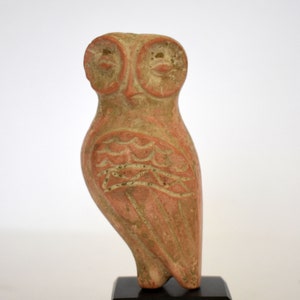 Owl of Goddess Athena Minerva - Symbol of Wisdom and Intelligence - Marble Base - Ceramic