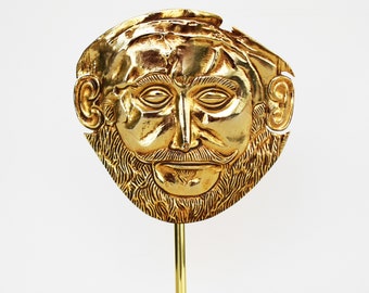 Mask of Agamemnon - King of Mycenae - Funeral Mask Replica - Marble Base  - Pure Bronze Sculpture