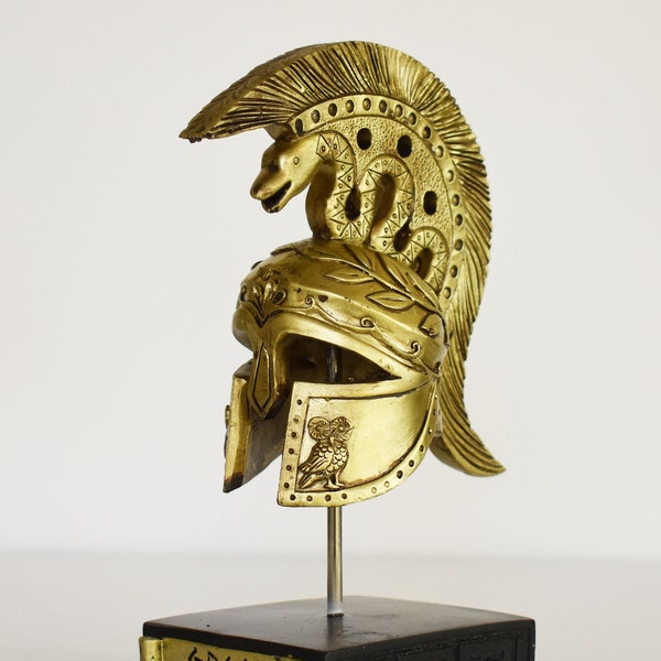 Casque corinthien spartiate de la Grèce antique - Symbole de la déesse Athéna - Protection physique au combat - Reproduction de musée - Statue en polyrésine
