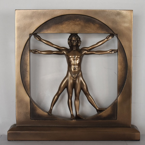 Man van Vitruvius - De ideale verhoudingen van het menselijk lichaam - Leonardo da Vinci, 1490 - Gallerie dell'Accademia - Reproductie - Cold Cast Bronze Resin