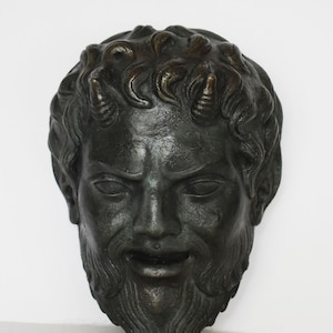 Pan Mask - God of the Wild, Shepherds, Rustic Music and Companion of the Nymphs - Wall Decoration - Bronze Colour Effect