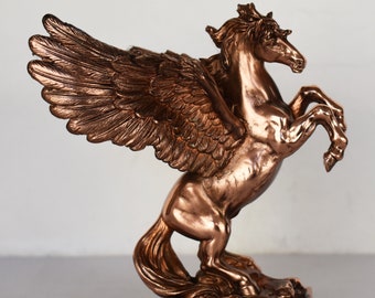 Pegasus - Mythical Immortal Winged Divine Horse - Bellerophon defeats Chimera - Constellation - Copper Plated Alabaster