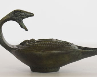Bronze oil lamp - snake and octopus design - ancient Greek reproduction artifact