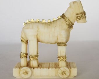 Trojan Horse - Hollow - Used by the Greeks to Conquer Troy - Homer's Iliad - aged alabaster statue