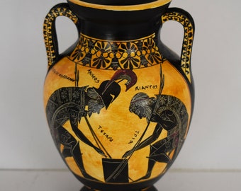 Achilles and Ajax playing Dice - Trojan War, Homer&#39;s Iliad - Attic Black Figure - Small - Musei Vaticani - Replica - Amphora Vase