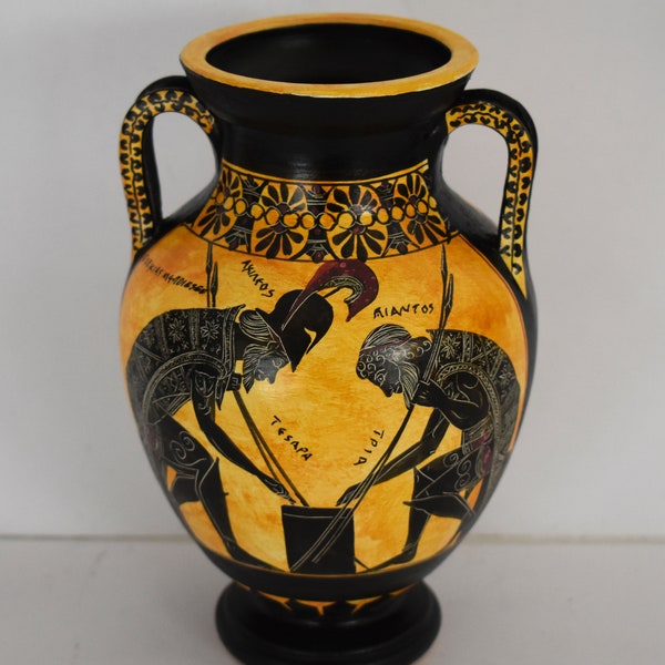 Achilles and Ajax playing Dice - Trojan War, Homer's Iliad - Attic Black Figure - Small - Musei Vaticani - Replica - Amphora Vase