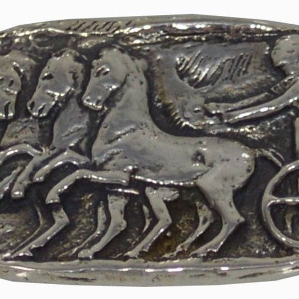 Charioteer on a quadriga - Fresco Wall Theme -  Ancient Olympic Games - Emblem of Triumph  - Brooch Pin - 925 Sterling Silver