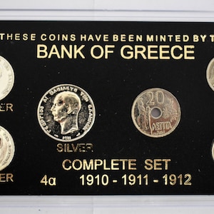 Drachmas - National Currency of Greece - Pre-Euro Coinage - Complete set of 1910 - 1911 - 1912 -  Original Coins Collection
