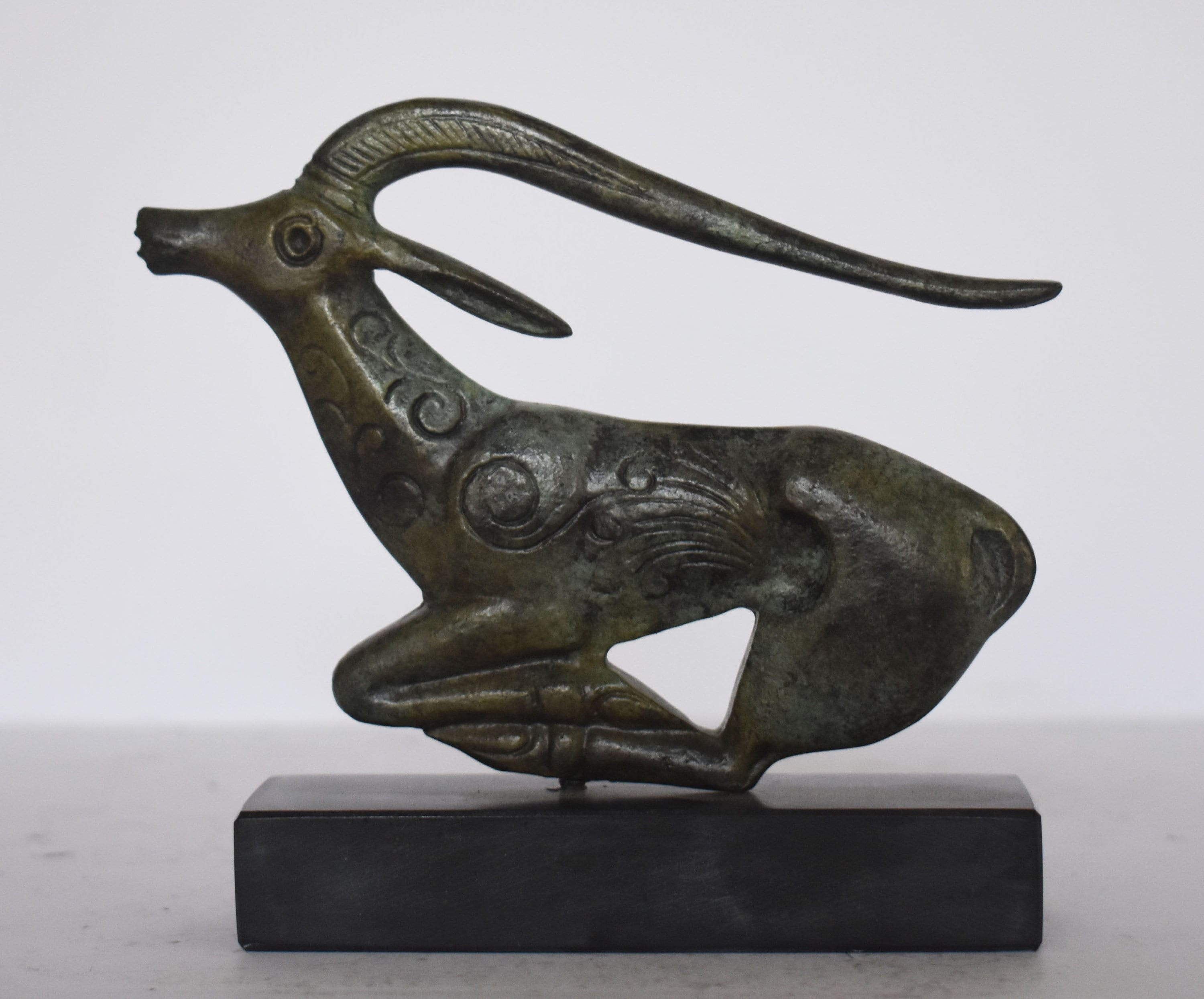 Sculpture Graceful Ibex marble base pure Bronze Sculpture Fertility