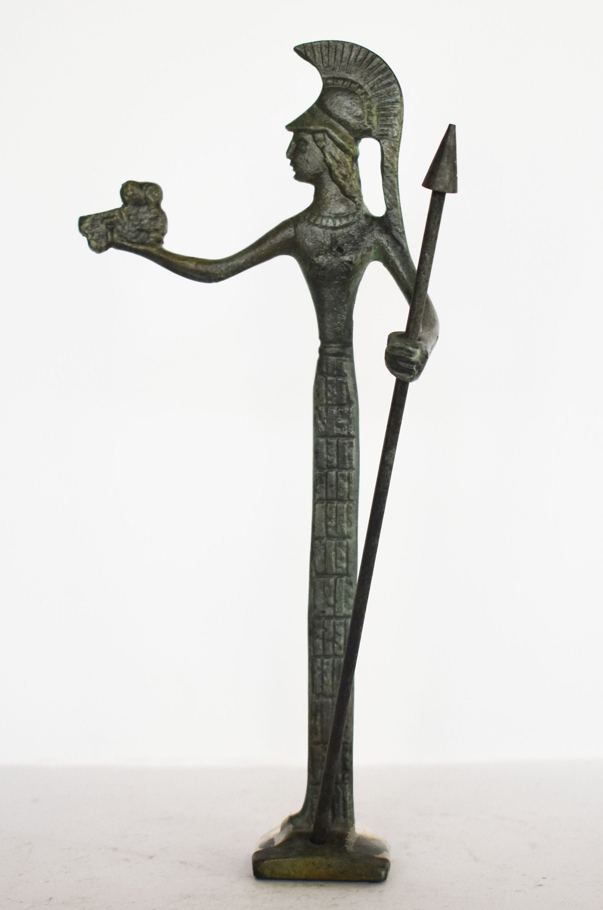 Athena Minerva with owl and spear - Greek Roman Goddess of wisdom and strategy - pure Bronze Sculptu