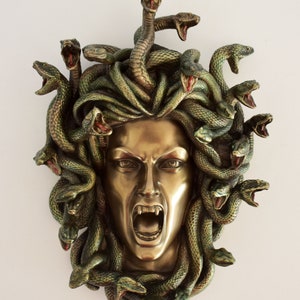 Medusa Mask - Snake-Haired Gorgon - Snake Lady -  Monster Figure  - Perseus and Goddess Athena myth - Small - Cold Cast Bronze Resin