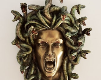 Medusa Mask - Snake-Haired Gorgon - Snake Lady -  Monster Figure  - Perseus and Goddess Athena myth - Small - Cold Cast Bronze Resin