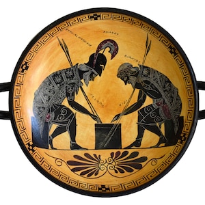Achilles and Ajax playing dice - Black Figure small Kylix Vase - Exekias Vatican Museum Replica - Trojan War - Homer&#39;s Iliad